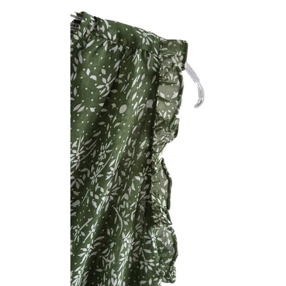 Pinch Sage Green Floral Tiered Midi Dress | Tie Neck Ruffle Sleeveless Boho M - Picture 2 of 8